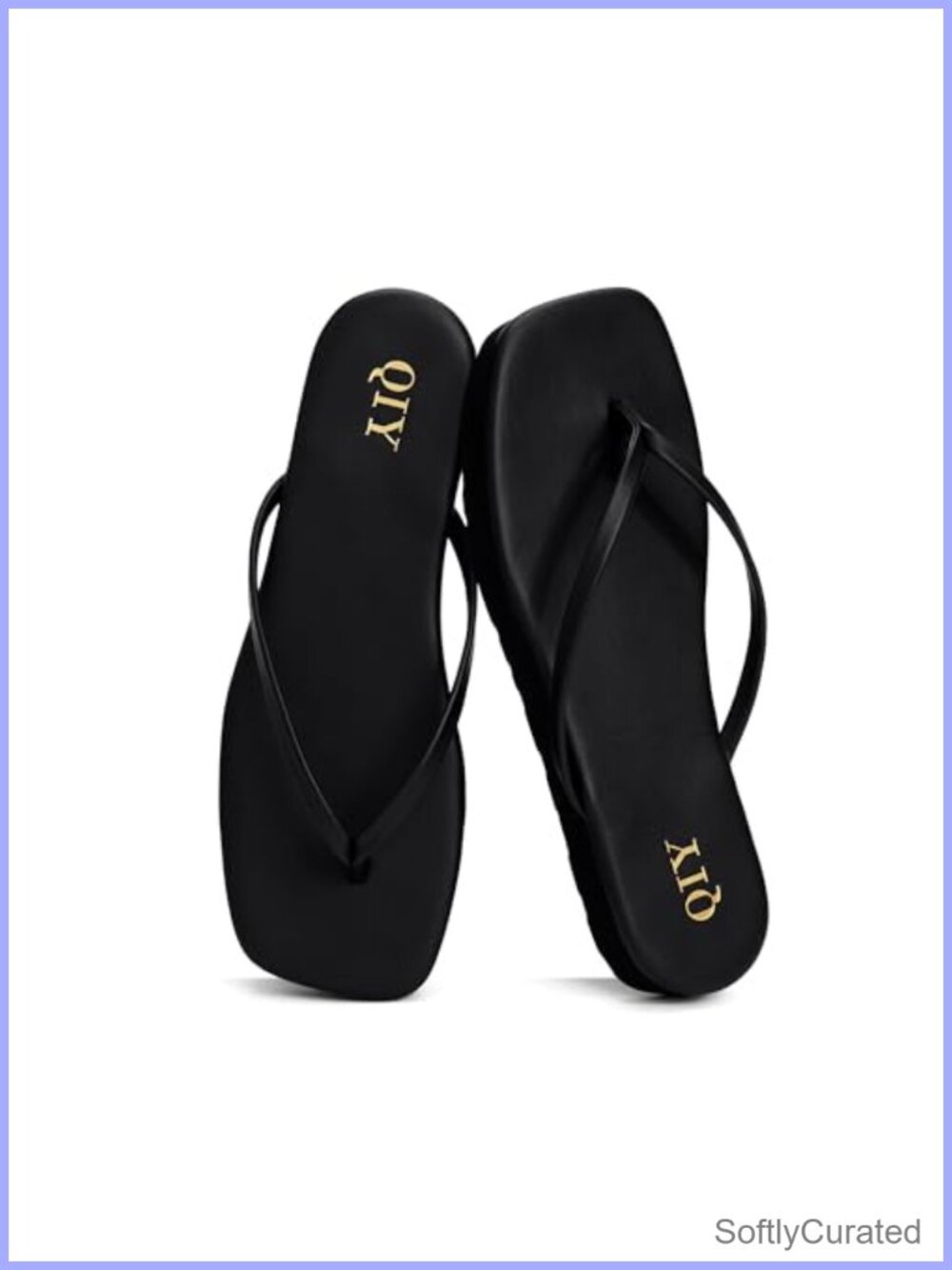 QIY Women's Faux Leather Platform Flip Flops Square Toe Sandals